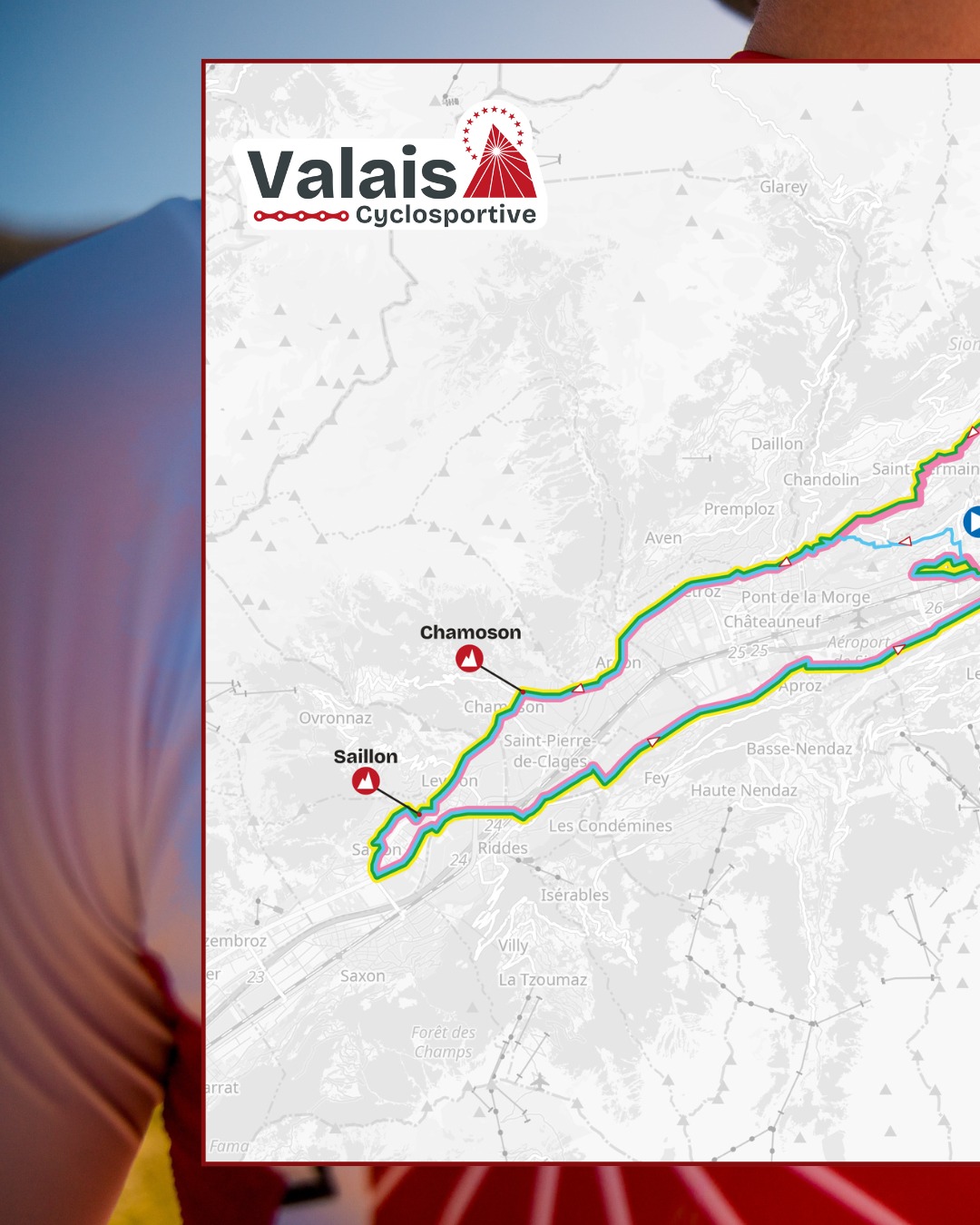 🚴 𝗥𝗢𝗨𝗧𝗘 – Samedi 1er aout 🇨🇭

De Saillon à Sierre, en passant par les coteaux et les berges du Rhône, 3 parcours seront au programme.

🔵 « Rando » - 41 km / 489m D+
🟣 « Petit » - 69 km / 1070m D+
🟢 « Moyen » - 92 km / 1880m D+
🟡 « Grand » - 119 km / 2700m D+

𝐈𝐧𝐟𝐨𝐫𝐦𝐚𝐭𝐢𝐨𝐧𝐬 & 𝐢𝐧𝐬𝐜𝐫𝐢𝐩𝐭𝐢𝐨𝐧𝐬 ⤵️
✍️ https://cyclosportive-valais.ch

#CyclosportiveValais #Valais2026 #Cyclosportive #Cyclisme #Running #CourseÀPied #Sion #Valais #Suisse #Granfondo #RideInSwitzerland #RunningSuisse #RunInSion #RunValais #EKOI #SMH #CLSO